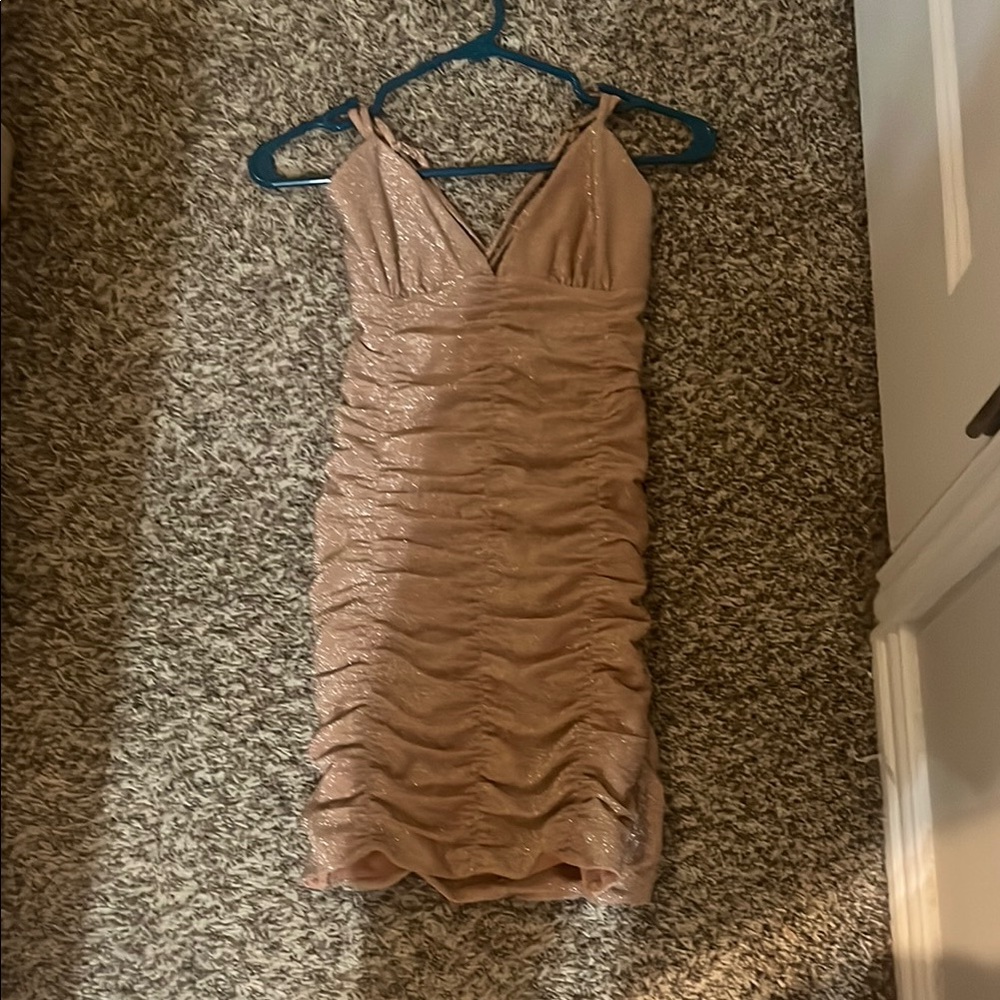 Elegant Ruched Tan Dress